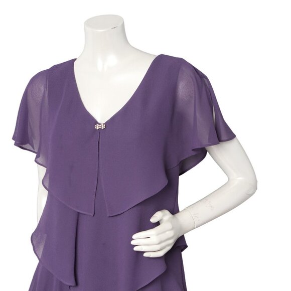 Patra Chiffon Tiered Dress Purple Violet Evening Wedding Party Rhinestones - Picture 5 of 12